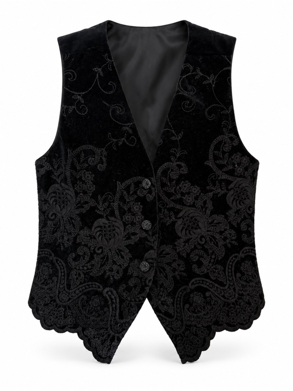 Vintage 1990s Compagnie Internationale Express Black Velvet Floral Pattern Vest